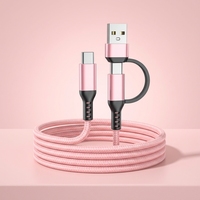 Câble USB-C USB-C tressé en nylon 60W 3A charge rapide 2-en-1 câble PD pour Samsung Galaxy S21 Note20 USB-A chargeur de type C caméra