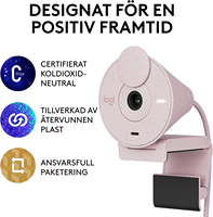 Logitech Brio 300 Webcam Full HD 1080p dengan Koreksi Cahaya Otomatis, Mikrofon Peredam Kebisingan, USB C untuk Laptop, Desktop, dan Konferensi Video