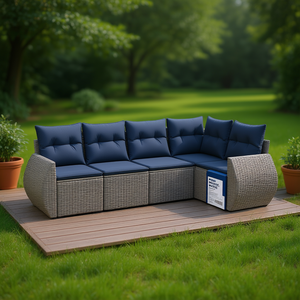 Ensemble de canapés de jardin en polyrotin gris avec coussins, 8 places, mobilier d'extérieur, design contemporain - Product Image 2