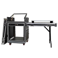 Flight case professionnel en aluminium et contreplaqué 12U 16U avec deux tables de travail et armoire de montage en rack pour amplificateur de puissance audio de scène et table de mixage