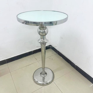 Mesa <span class=keywords><strong>de</strong></span> Bar <span class=keywords><strong>de</strong></span> Negociación <span class=keywords><strong>con</strong></span> <span class=keywords><strong>Base</strong></span> <span class=keywords><strong>de</strong></span> Acero Inoxidable y Tapa <span class=keywords><strong>de</strong></span> Vidrio Blanco - Product Image 1