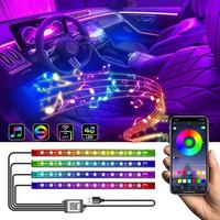 Nouvelle lumière d'ambiance LED pour l'intérieur de la voiture, lumière de pied, USB, télécommande sans fil, contrôle par application musicale, RGB 6000K, 12V, lampe décorative d'ambiance automobile