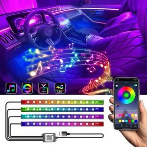 Lumière d'ambiance LED pour l'intérieur de la voiture, avec télécommande sans fil USB, contrôle par application musicale, lampe décorative d'ambiance RGB automatique - Product Image 5