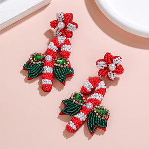 Orecchini fatti a mano della canna di natale dell'albero di Natale moda ciondola perline di riso elegante ornamento di natale per le donne - Product Image 3
