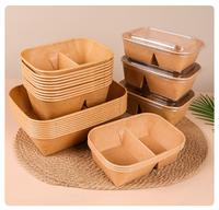 Boîtes rigides en carton ondulé kraft à double compartiment, écologiques, à usage unique, de forme oblongue, imprimées en flexographie, pour repas séparés