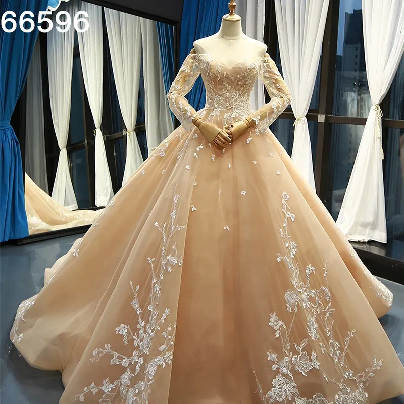 Vestido de noiva feminino, rsm66596 jancember mangas longas e reais, com cristal, estilo bodado, 2021