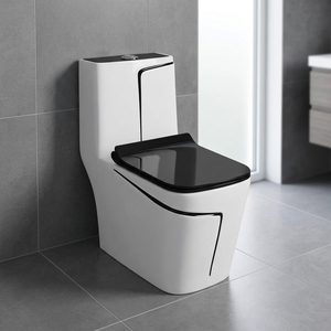 WC monobloc en céramique à impression marbre moderne, à chasse d'eau siphonique, double chasse, à poser au sol - Product Image 6