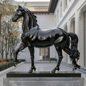 Décoration de jardin d'intérieur et d'extérieur, vente en gros, OEM, statue de cheval en fibre de verre grandeur nature, cheval <span class=keywords><strong>noir</strong></span>, sculpture d'art en FRP personnalisée - Product Image 3