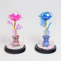 Tafeldecoratie Bloemdecoratie Decoratieve LED Glazen Koepel met voet LED Licht Rozen Bloem Cadeaus voor Vrouwen Kerstmis