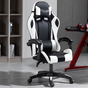 Silla 2024เล่นเกมหนังสีดำสีขาวสำหรับสำนักงานเก้าอี้เล่นเกมคอมพิวเตอร์เก้าอี้เล่นเกมหนัง RGB พร้อมที่นวด