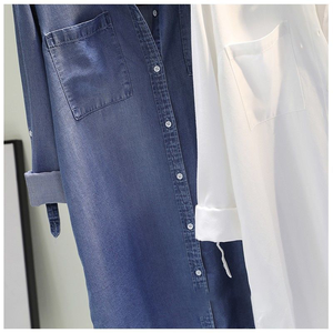 <span class=keywords><strong>Vestido</strong></span> <span class=keywords><strong>camisero</strong></span> <span class=keywords><strong>Vaquero</strong></span> de algodón de longitud media para <span class=keywords><strong>mujer</strong></span>, primavera y otoño 2023, nueva camisa holgada de manga enrollada con doble bolsillo, ropa informal para <span class=keywords><strong>mujer</strong></span>, - Product Image 4