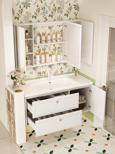 Ensemble de meubles de salle de bain sur mesure avec lavabo, miroir, <span class=keywords><strong>armoire</strong></span> murale, meubles imperméables pour hôtel, appartement - Product Image 1
