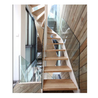 Bande de bois et de verre à LED, de style british, escalier droit, avec éclairage LED, à la mode