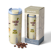 Mug de voyage léger, sans BPA, compatible lave-vaisselle, 500 ml, en acier inoxydable, tasse isotherme sous vide avec couvercle