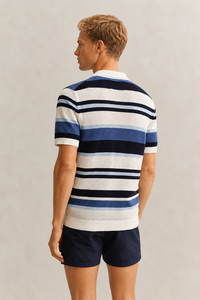 Nuovo Maglione <span class=keywords><strong>Polo</strong></span> a Righe, <span class=keywords><strong>Maglia</strong></span> a Maniche Corte, Casual, Bicolore, per Uomo, Ideale per l'Estate - Product Image 5