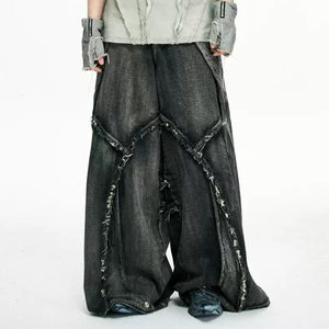 Pantalon streetwear multi-déchiré en jean patchwork, coupe bootcut, design original, pour homme et femme, grandes tailles - Product Image 4