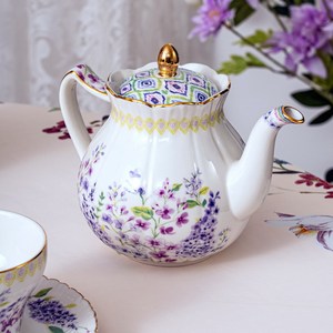 Ceramic Tea <b>Set</b> - Lilac Floral <b>Teapot</b> with 2 Cups and Saucers Gift Box - Product Image 3