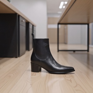 <span class=keywords><strong>Bottines</strong></span> <span class=keywords><strong>Chelsea</strong></span> classiques de luxe pour hommes en cuir <span class=keywords><strong>noir</strong></span> avec bout pointu pour augmenter la hauteur - Product Image 5