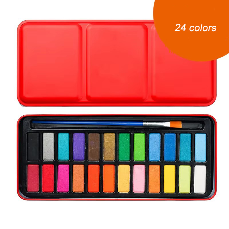 [Caja de hierro roja 24 colores/con 1 pincel de nailon]] - pigmento sólido