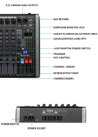 GAX-QQ8 Nouvelle console de mixage 8 canaux Fonction EQ MP3 48V BT 99 effets DSP Sortie stéréo/mono - Console audio OEM Équipement sonore