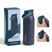 Bouteille d'eau isotherme Everich personnalisée en acier inoxydable à double paroi avec couvercle à bec verrouillable et poignée à bouton-poussoir