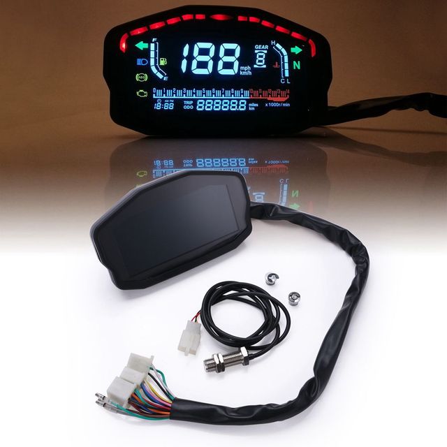 Universal Motorcycle LED LCD Speedometer Digital Odometer Backlight for 1,2,4 Cylinders for Honda Ducati Kawasaki Yamaha