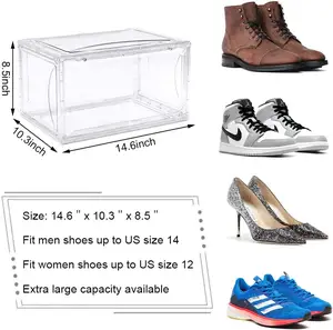 3 Pack Acrylic Transparent Shoe Storage Box Stackable Extra Large Sneaker Acrylic Organizer Case For Display