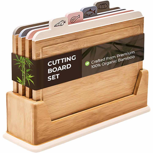 Set papan pemotong bambu alami 5 "dengan tempat memotong blok dapur kayu untuk pemotongan dapur yang efektif - Product Image 1