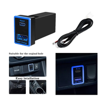 Prise de courant USB C 60W Toyota QC3.0, chargeur rapide pour voiture, adaptateur USB avec LED bleue pour Toyota Corolla Camry Prado Land Cruiser