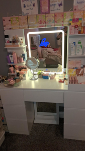 Factory Direct Modern 7 Drawers Dressing Table <b>Vanity</b> Desk with Large <b>Lighted</b> <b>Mirror</b> Adjustable Brightness - Product Image 2