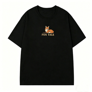 T-shirt noir surdimensionné pour homme avec imprimé élégant Fox FOX TALE, tissu en coton confortable, streetwear polyvalent pour toutes <span class=keywords><strong>les</strong></span> saisons - Product Image 1
