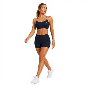 Conjunto deportivo de 2 piezas para mujer, sujetador deportivo con espalda cruzada y pantalones cortos de cintura alta, ropa deportiva para yoga, gimnasio y fitness. - Product Image 4