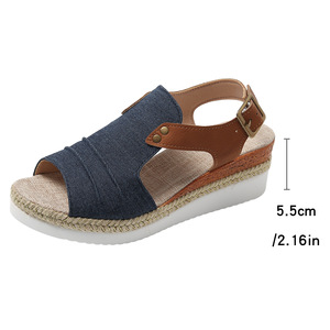 Women Color Block Wedge <b>Sandals</b> Summer New Style Ruched Sole European and American Style Peep Toe <b>Sandals</b> - Product Image 6