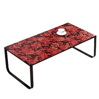 Tapis de table imprimé en 3D RNPT, PVC, motif floral rouge sur fond noir, rectangulaire, décoratif, pour table basse, hôtel, restaurant, banquet
