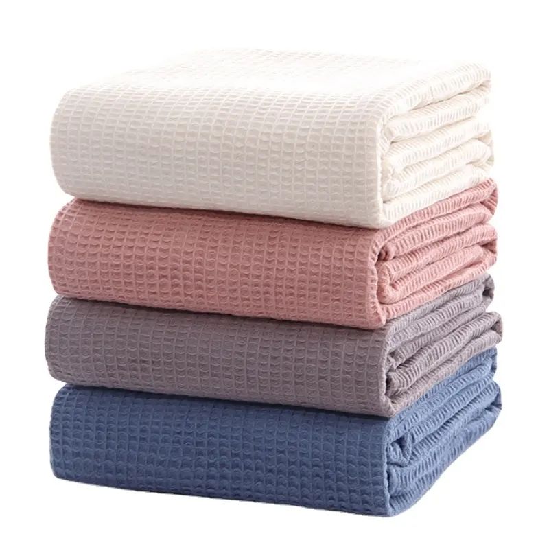Colorful Soft baby Blanket 100% Cotton Fabric Waffle Weave Thermal waffle cotton throw Blankets