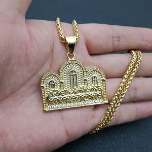 Collier pendentif Yunnique en forme de panier de fleurs avec couronne de diamants plaqué or, chaîne en acier inoxydable pour homme, style hip-hop, 3 mm, 61 cm, pour usage quotidien - Product Image 5