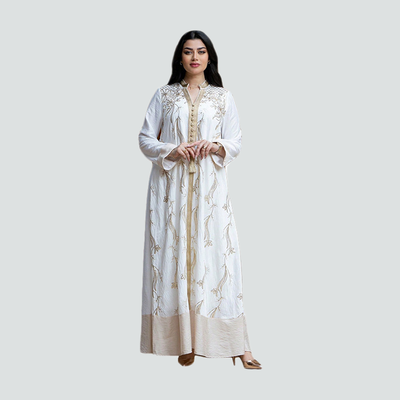 Premium White Women Abaya Gold Vine Embroidery Full Length with Matching Trim Classic Modest Saudi Islamic Dress Boho Kaftan| Alibaba.com Premium White Women Abaya Gold Vine Embroidery Full Length with Matching Trim Classic Modest Saudi Islamic Dress Boho Kaftan| Alibaba.com
