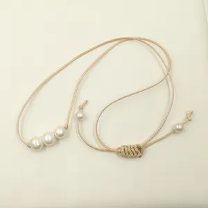 Collier ras du cou réglable noué perle d'eau douce nature longueur totale 65 cm long collier, perle de pomme de terre 9-10mm