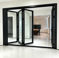 Porte accordéon moderne en alliage d'aluminium noir et verre, pliante, multi-lames, pour intérieur, cloison de séparation, vente en gros, sur mesure