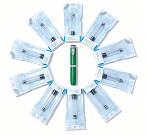 Injecteur de stylo métallique jaune avec 10 cartouches en verre de 3 ml, embout à clipser, emballage pharmaceutique, conception durable - Product Image 3