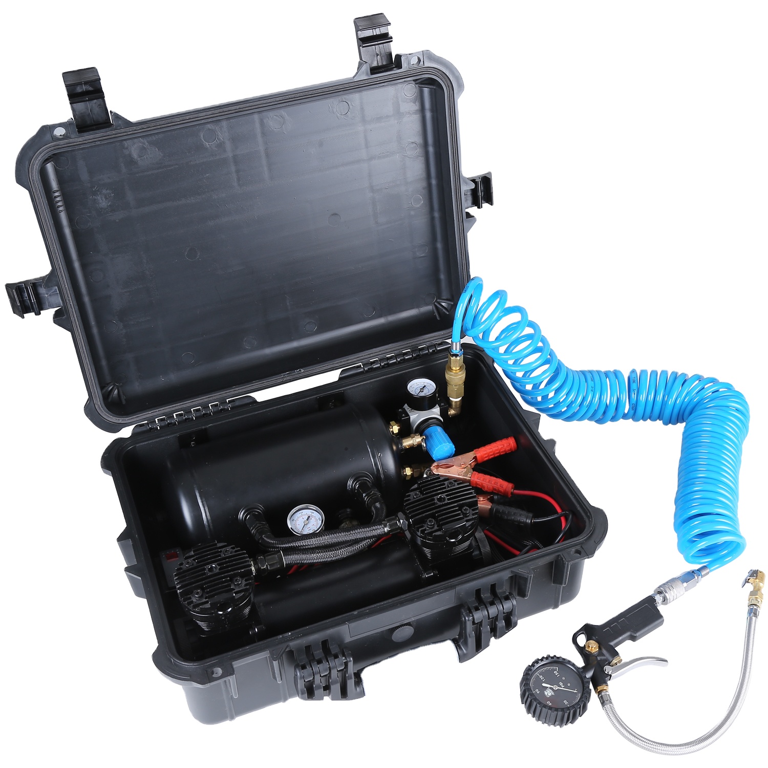 Воздушный компрессор постоянного тока 12 В/24 В, фунт/кв. Дюйм, подвесной воздушный компрессор, металлический уплексный насос с воздушным баком 1 галлон в пластиковой коробке