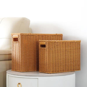 Boîte de rangement étroite et haute à couvercle, aspect rotin, organisateur d'espace pour magazines, coin de canapé, rangement latéral - Product Image 2