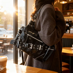 Retro Rivet Motorcycle Bag Large-Capacity Textured Shoulder Bag High-End Versatile Crossbody Bag Underarm Tote Bag Tanjing - Product Image 4