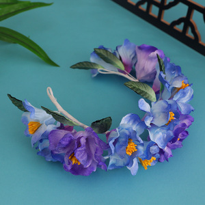 Nouvelle couronne de fleurs en faux velours de style antique faite à la main pour le printemps (style Li Ziqi) – Accessoires pour cheveux et coiffure Hanfu - Product Image 1