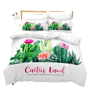 Housse de couette créative motif Cactus, ensemble de literie 3 pièces, motifs de plantes exotiques, Arrangement de pointes succulentes, décoration à la main