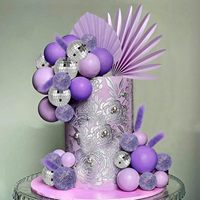 Lila Discokugel Tortendeko-Set Papierfächer Matte Glitzer-Kugeln Silberner Spiegel-Topper Geburtstagsparty Zubehör Dekoration