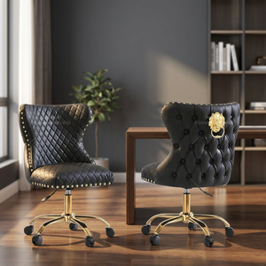 Fauteuils de salon de beauté modernes pivotants en similicuir PU avec dossier capitonné sculpté en forme de lion - avec roulettes pour hôtel, centre commercial, cuisine et salle à manger - Product Image 4