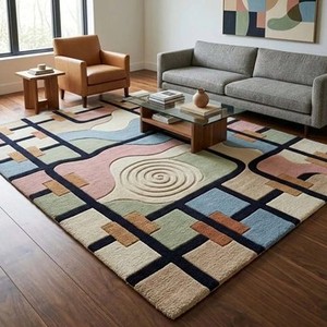 Checkered Striped Modern Hand Tufted Colorful Geometric Wool Area Rug Livingroom Carpet Soft Plush Decorative <b>Floor</b> Mat Rug Home - Product Image 3