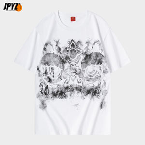 Baskılı Aslan Desenli %100 Pamuklu Geniş Kumaş Çin Tarzı Büyük Beden Kısa Kollu Hayvan Desenli Uzun Üst Kırışmaz - Product Image 3