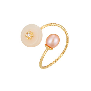 Retro Elegant Freshwater Pearl Imitation Jade Open Ring New Chinese Style High End Adjustable Index Finger Ring - Product Image 5
